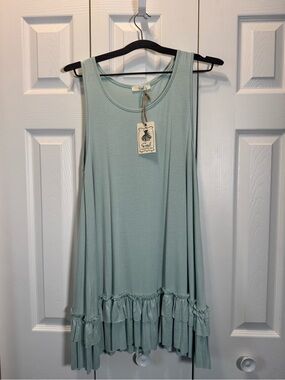 Soft Ruffle-Hem Mini Dress in Sage Green
